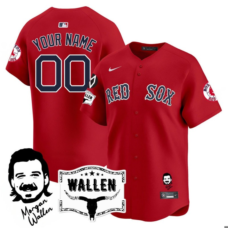 Morgan Wallen x Boston Red Sox Customized Nike 2025 MLB Limited Baseball Jersey Red - All Stitched