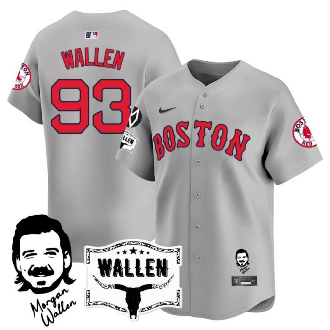 Men's Boston Red Sox #93 Morgan Wallen 2025 Nike MLB Jersey Grey - All Stitched