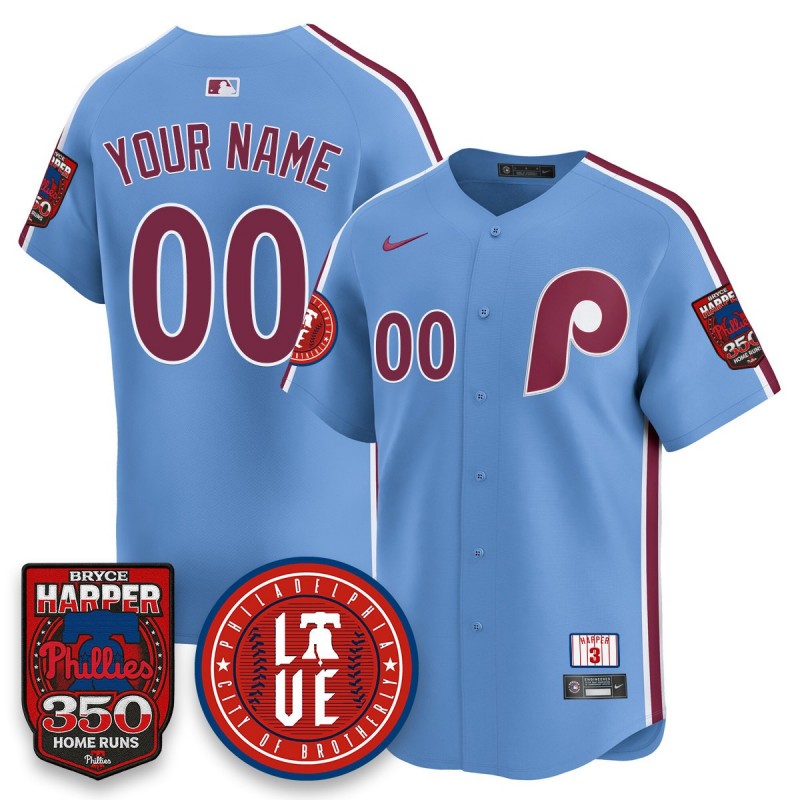 Phila. Phillies Bryce Harper 350 Home Runs Nike MLB Custom Jersey Light Blue - All Stitched