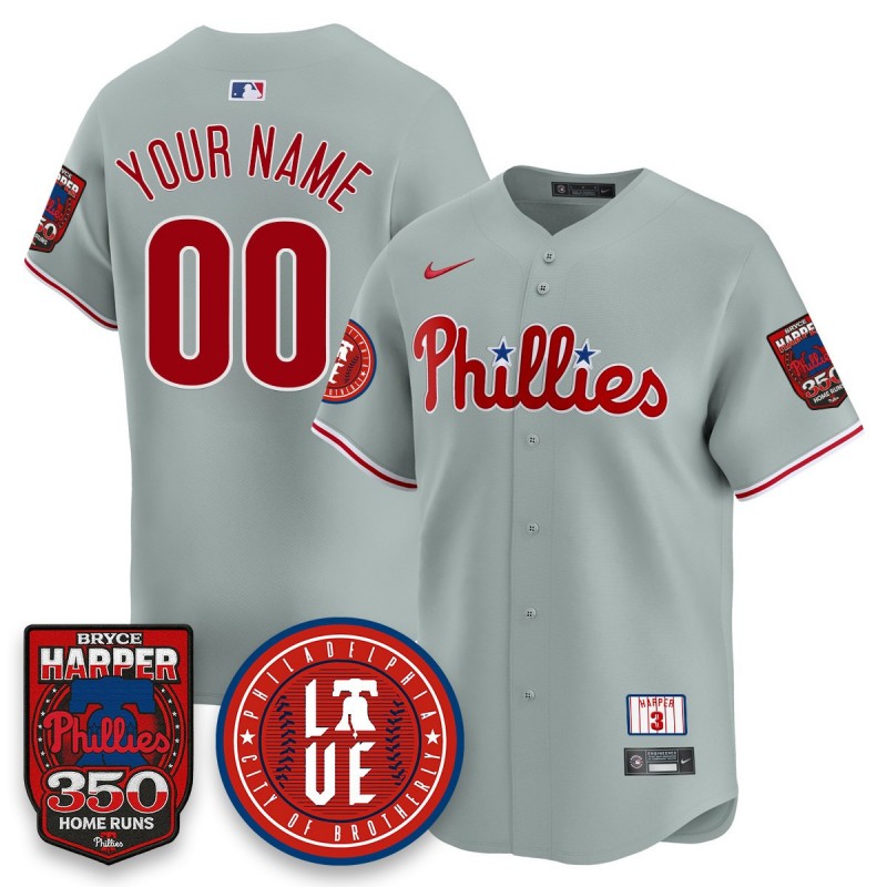 Phila. Phillies Bryce Harper 350 Home Runs Nike MLB Custom Jersey Grey - All Stitched