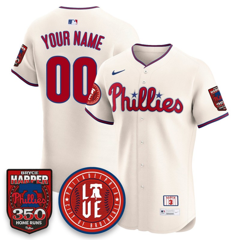Phila. Phillies Bryce Harper 350 Home Runs Nike MLB Custom Jersey Cream - All Stitched