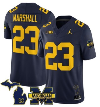 Men's Michigan Wolverines #23 Jordan Marshall Navy 2025 FUSE Limited Stitched Football Jersey - With Team & MI State Map Patch