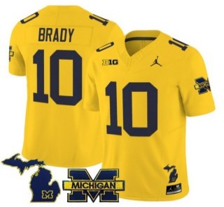 Youth Michigan Wolverines #10 Tom Brady Maize 2025 FUSE Limited Stitched Football Jersey - With Team & MI State Map Patch