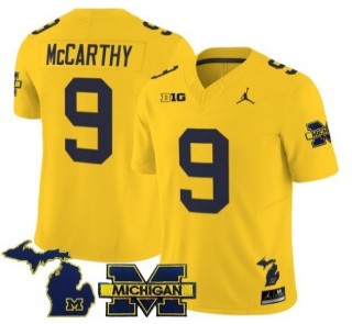 Youth Michigan Wolverines #9 J.J. McCarthy Maize 2025 FUSE Limited Stitched Football Jersey - With Team & MI State Map Patch