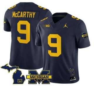 Youth Michigan Wolverines #9 J.J. McCarthy Navy 2025 FUSE Limited Stitched Football Jersey - With Team & MI State Map Patch