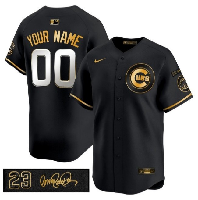 Chicago Cubs Custom 'Ryne Sandberg Tribute' Nike 2025 Limited Stitched MLB Jersey Black Gold V3