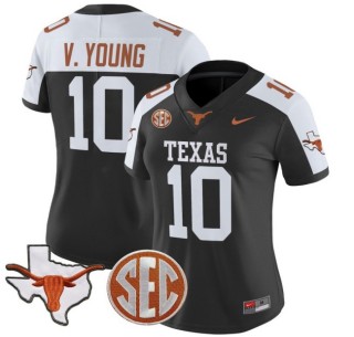 Women's Texas Longhorns #10 Vince Young Nike 2025 Vapor Limited Stitched Football Jersey Black Alternate - With TX State Map & SEC Patch