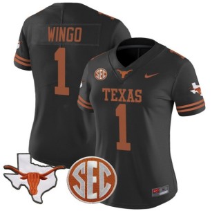 Women's Texas Longhorns #1 Ryan Wingo Black Nike 2025 Vapor Limited Stitched Football Jersey - With TX State Map & SEC Patch