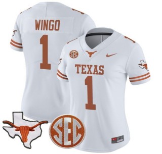 Women's Texas Longhorns #1 Ryan Wingo White Nike 2025 Vapor Limited Stitched Football Jersey - With TX State Map & SEC Patch