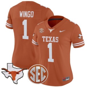 Women's Texas Longhorns #1 Ryan Wingo Orange Nike 2025 Vapor Limited Stitched Football Jersey - With TX State Map & SEC Patch