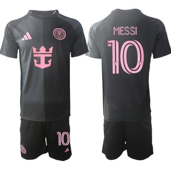 Youth Inter Miami CF #10 Lionel Messi 2025 Black Away Soccer Jersey Suit