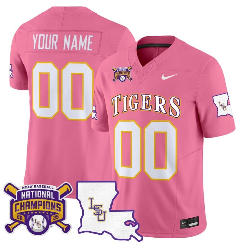 LSU Tigers Custom Pink Stitched Football Jersey - 2025 NCAA Baseball National Champions Patch