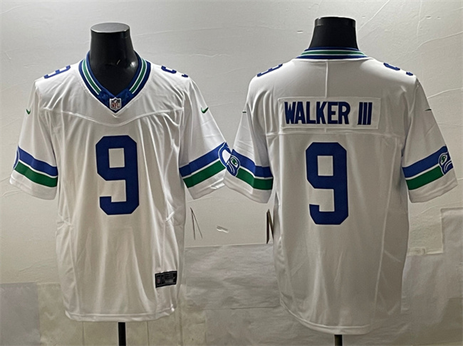 Men's Seattle Seahawks #9 Kenneth Walker III White F.U.S.E Throwback Vapor Limited Stitched Football Jersey