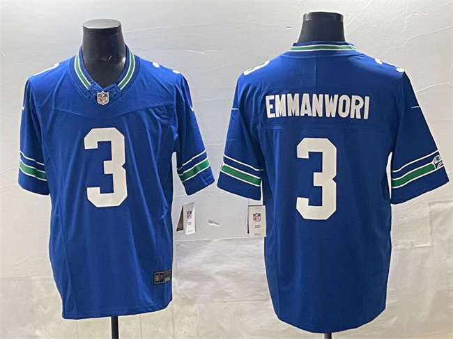 Men's Seattle Seahawks #3 Nick Emmanwori Royal 2024 F.U.S.E Throwback Vapor Limited Stitched Football Jersey