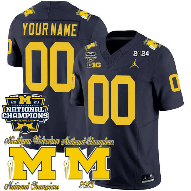Michigan Wolverines Custom Navy F.U.S.E. CFP 2023 National Champions Patch Vapor Stitched Football Jersey