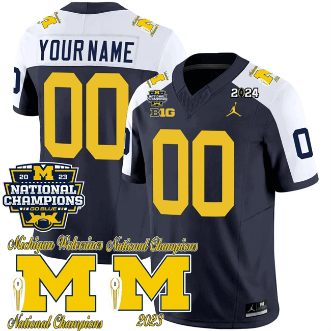 Michigan Wolverines Custom Navy White Alternate F.U.S.E. CFP 2023 National Champions Patch Vapor Stitched Football Jersey