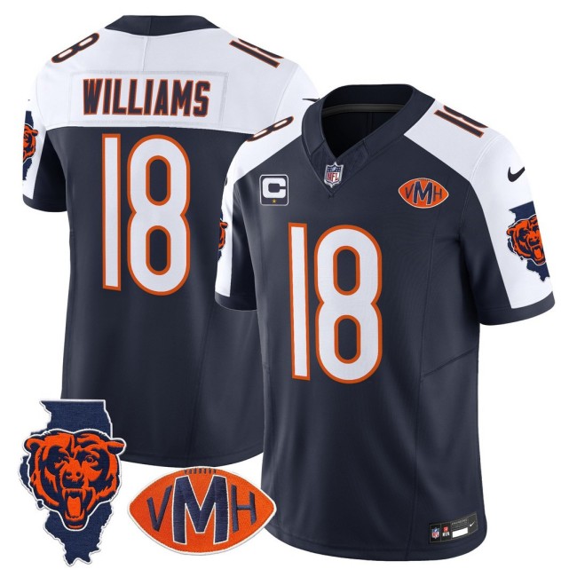 Men's Chicago Bears #18 Caleb Williams 2025 Nike F.U.S.E. With 1-star C & 'VMH' & Map Patch Stitched NFL Football Jersey Navy Alternate - Virginia McCaskey Memorial Patch