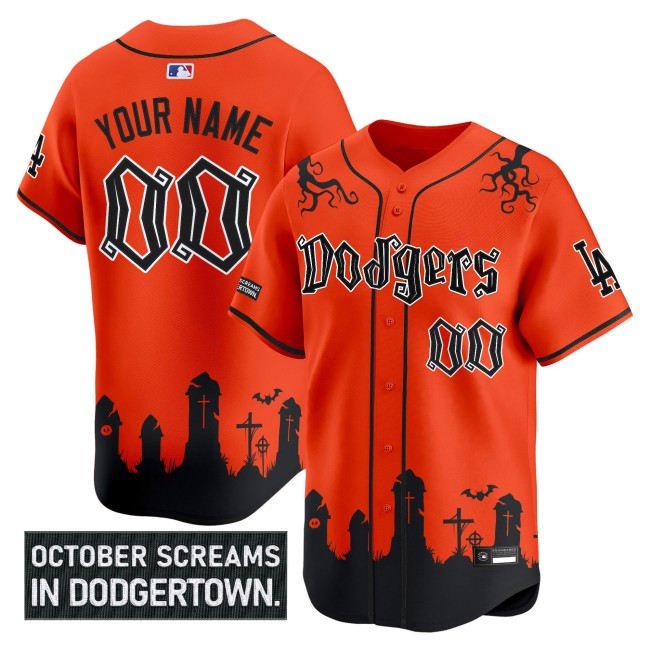 Los Angeles Dodgers Custom 'Halloween Edition' Limited Stitched MLB Jersey Orange