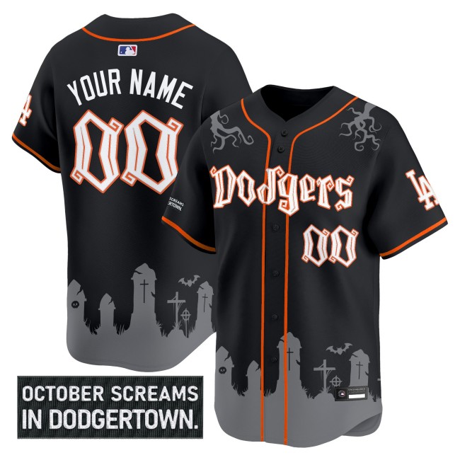 Los Angeles Dodgers Custom 'Halloween Edition' Limited Stitched MLB Jersey Black
