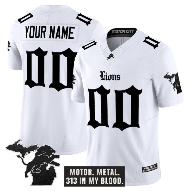 Detroit Lions Custom White 'Gothic Motor Grit Edition' Vapor Limited Stitched Jersey V2