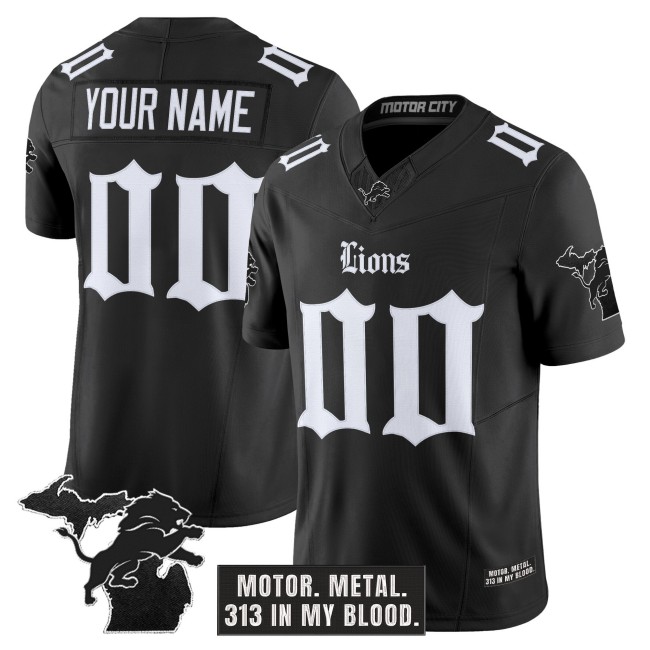 Detroit Lions Custom Black 'Gothic Motor Grit Edition' Vapor Limited Stitched Jersey V2