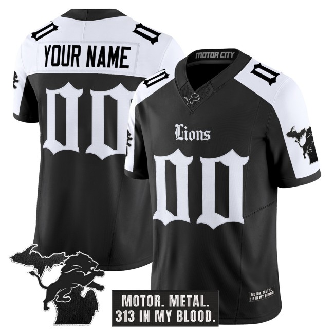 Detroit Lions Custom Black White 'Gothic Motor Grit Edition' Vapor Limited Stitched Jersey V2