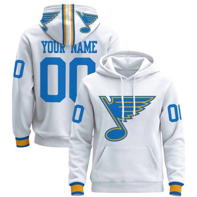 St. Louis Blues Custom White 2025-26 Premium Pullover Hoodie - All Stitched