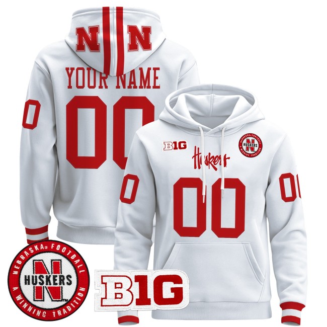 Nebraska Cornhuskers Custom White 2025 Premium Pullover Hoodie - All Stitched