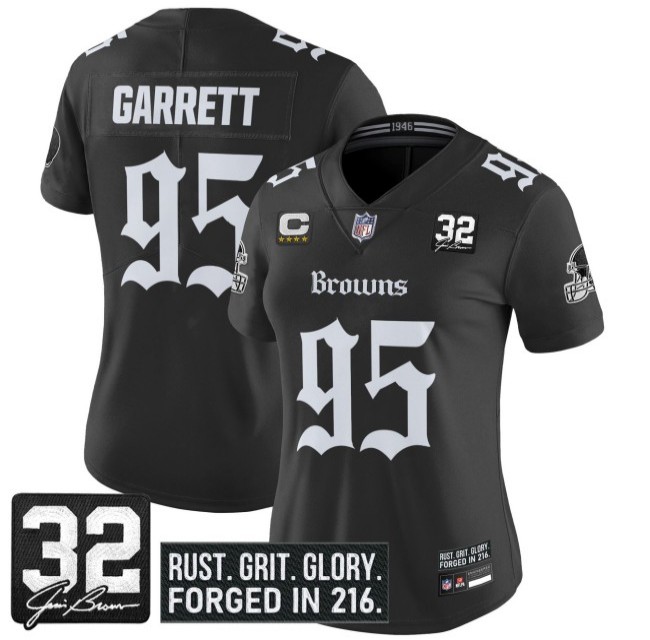 Women's Cleveland Browns #95 Myles Garrett 'Gothic Dawg Shadows Drop' Vapor Limited Stitched NFL Jersey - Black