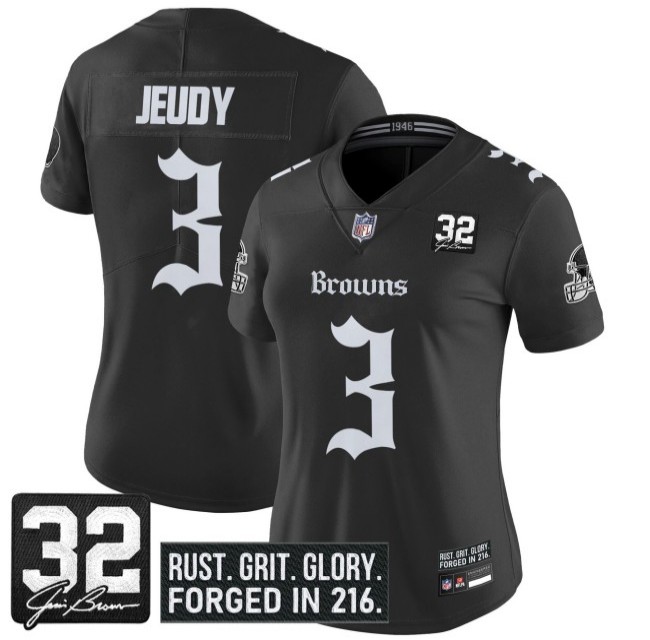 Women's Cleveland Browns #3 Jerry Jeudy 'Gothic Dawg Shadows Drop' Vapor Limited Stitched NFL Jersey - Black