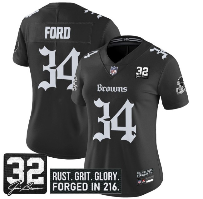 Women's Cleveland Browns #34 Jerome Ford 'Gothic Dawg Shadows Drop' Vapor Limited Stitched NFL Jersey - Black