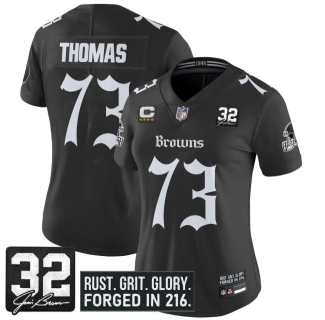 Women's Cleveland Browns #73 Joe Thomas 'Gothic Dawg Shadows Drop' Vapor Limited Stitched NFL Jersey - Black