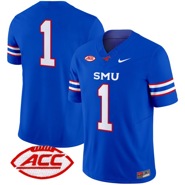 Men's SMU Mustangs #1 Royal 2025 F.U.S.E. ACC Patch Vapor Limited Stitched Football Jersey