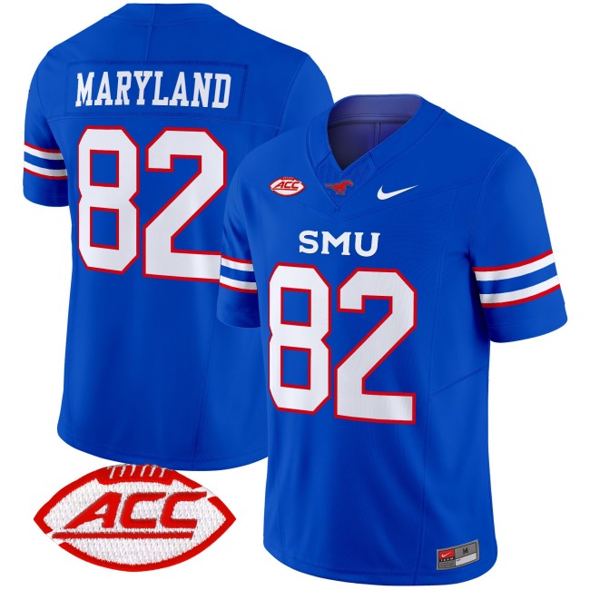 Men's SMU Mustangs #82 RJ Maryland Royal 2025 F.U.S.E. ACC Patch Vapor Limited Stitched Football Jersey