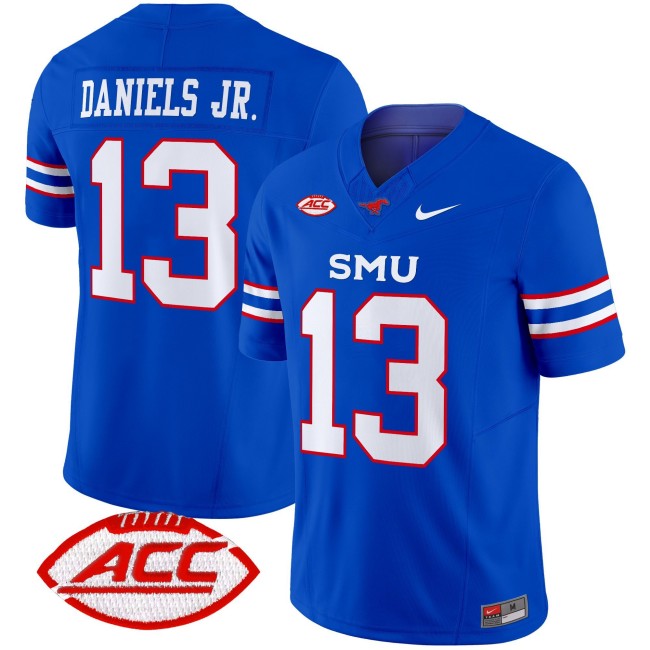 Men's SMU Mustangs #13 Roderick Daniels Jr. Royal 2025 F.U.S.E. ACC Patch Vapor Limited Stitched Football Jersey