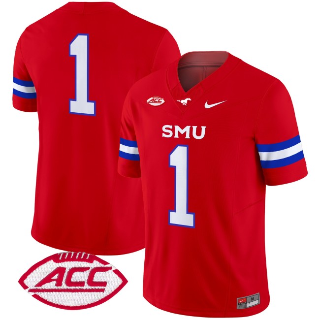 Men's SMU Mustangs #1 Red 2025 F.U.S.E. ACC Patch Vapor Limited Stitched Football Jersey