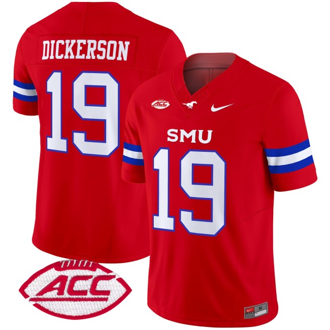Men's SMU Mustangs #19 Eric Dickerson Red 2025 F.U.S.E. ACC Patch Vapor Limited Stitched Football Jersey