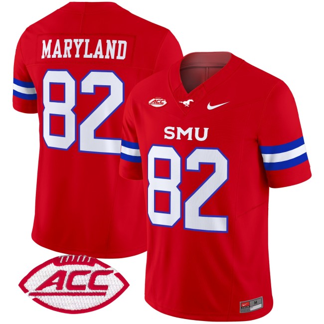 Men's SMU Mustangs #82 RJ Maryland Red 2025 F.U.S.E. ACC Patch Vapor Limited Stitched Football Jersey