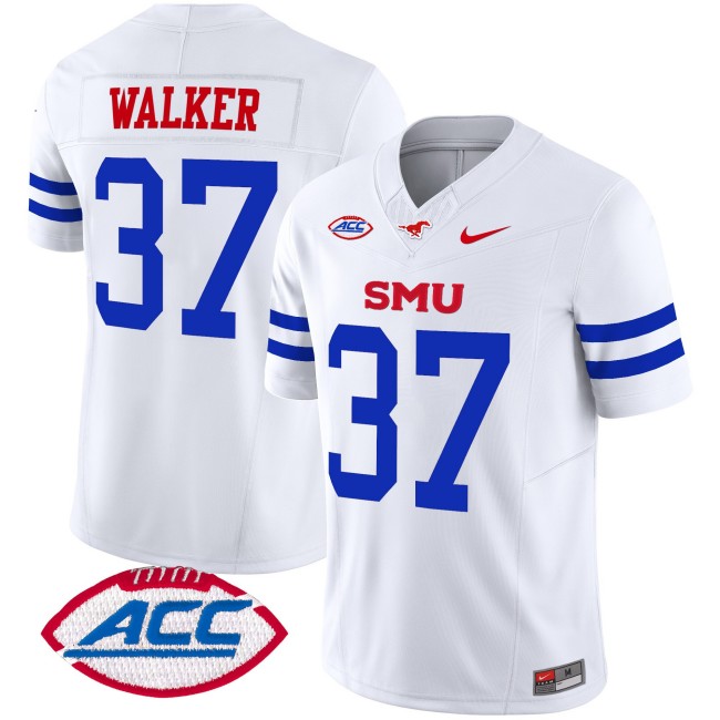 Men's SMU Mustangs #37 Doak Walker Ice White 2025 F.U.S.E. ACC Patch Vapor Limited Stitched Football Jersey