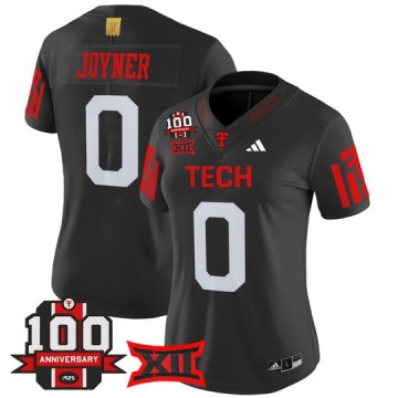 Women's Texas Tech Red Raiders #0 Quinten Joyner Black 100th Anniversary Patch 2025 Vapor Limited Stitched Football Jersey