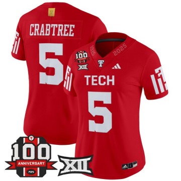 Women's Texas Tech Red Raiders #5 Michael Crabtree Red 100th Anniversary Patch 2025 Vapor Limited Stitched Football Jersey