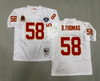 Men's Kansas City Chiefs #58 Derrick Thomas White 1994 Throwbacks Authentics Mitchell & Ness NFL 75th Jersey - AFL-AFC 35th Patch