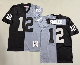 Men's Oakland Raiders #12 Ken Stabler 1976 Throwbacks Authentics Mitchell & Ness NFL Jersey Grey Black Split