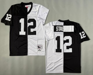 Men's Oakland Raiders #12 Ken Stabler Split Black White Mitchell & Ness 1976 Throwbacks NFL Authentics Jersey