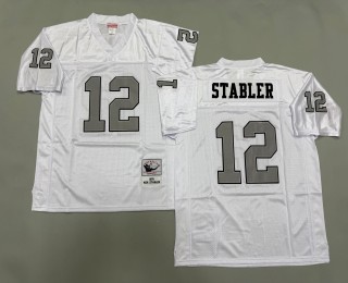 Men's Oakland Raiders #12 Ken Stabler White Silver Mitchell & Ness 1976 Throwbacks NFL Authentics Jersey