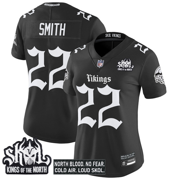 Women's Minnesota Vikings #22 Harrison Smith Black 2025 Kings of the North Patch 'Gothic Norseblood Edition' Vapor Untouchable Limited Stitched Football Jersey(Run Small) Women's Minnesota Vikings #22 Harrison Smith Black 2025 Kings of the North Patch 'Gothic Norseblood Edition' Vapor Untouchable Limited Stitched Football Jersey(Run Small)
