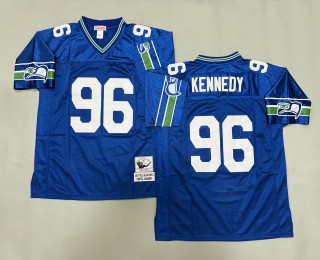 Men's Seattle Seahawks #96 Cortez Kennedy Royal Throwbacks Authentics Mitchell & Ness NFL Jersey