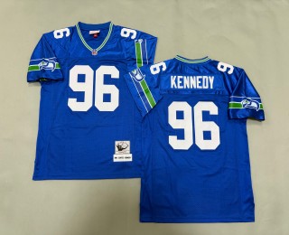 Men's Seattle Seahawks #96 Cortez Kennedy Royal 1993 Throwbacks Authentics Mitchell & Ness NFL Jersey