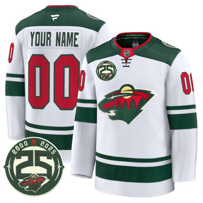 Men's Minnesota Wild Custom 25th Anniversary Patch Premium Stitched Jersey - White