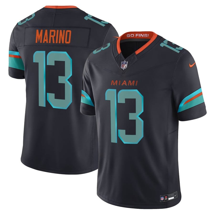 Men's Miami Dolphins #13 Dan Marino Dark Waters Nike 'Rivalries' 2025 F.U.S.E. Vapor Limited Jersey